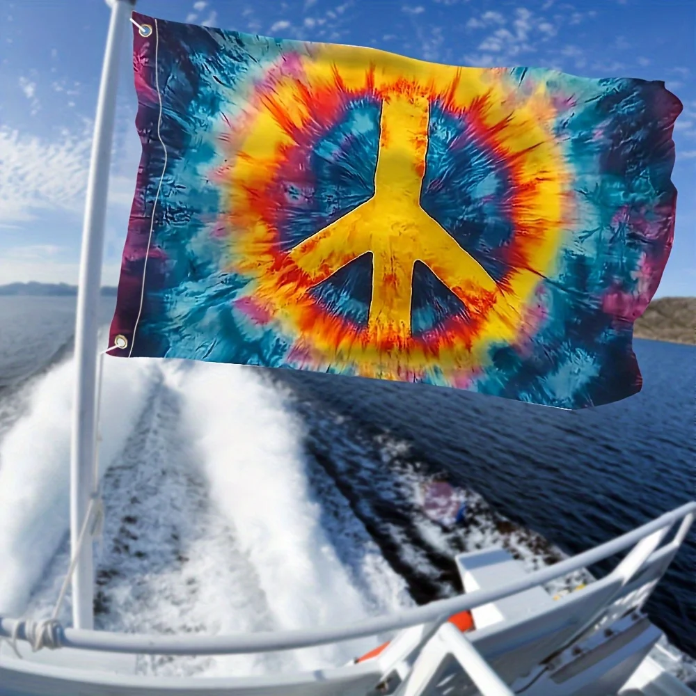 Peace Symbol Tie-Dye Flag Vibrant Hippie Outdoor Polyester Decoration for Garden and Festivals