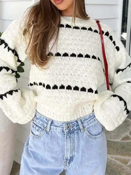 Fashion Sweater 2024 Autumn Winter New Sweater Thick Needle Loose Plus Size Twist Striped Crewneck Pullover for Women Jumper