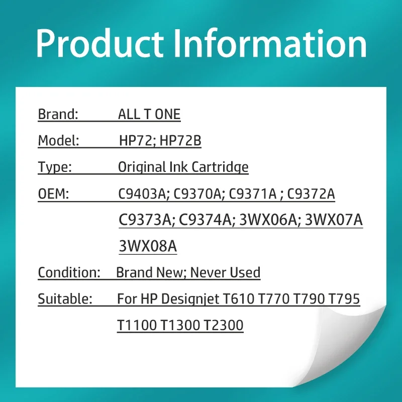 Imagem -03 - Cartucho de Tinta para Impressora hp Novo para hp Designjet T610 T620 T770 T790 T795 T1100 T1120 T1200 T1300 72 72b