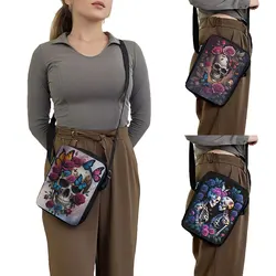 Skull Rose Butterfly Print Crossbody Bag Women Shoulder Bags for Travel Handbags Phone Holder Student Messenger Bags Gift