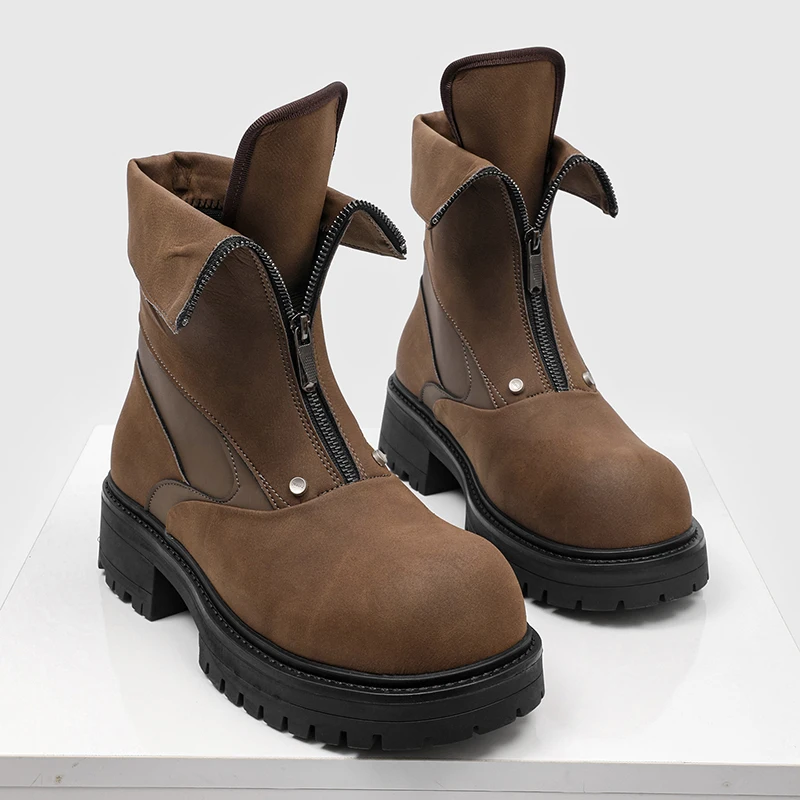 2026 Botas Altas De Cuero Marrón Con Cremallera Para Hombre, Botines De Cuero Negro Para Hombre, Estilo Británico Elegante