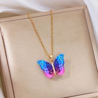 Romantic Blue Crystal Butterfly Necklace for Women Girls Double Layer Shiny Zircon Clavicle Chain Elegant Banquet Jewelry Gifts