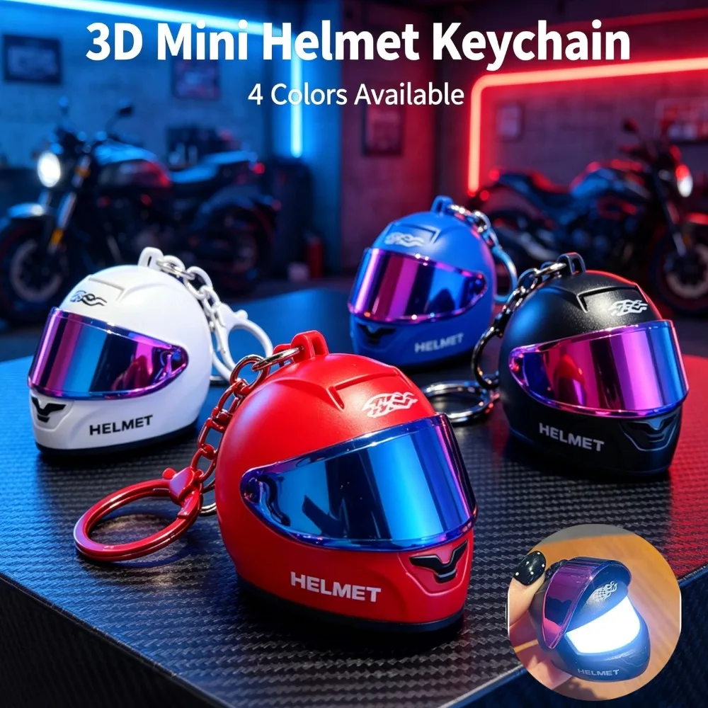 3D Helmet Keychain Cool Light-up Mini Motorcycle Helmet Key Fob Realistic Helmet Bag Charm Pendant Novelty Gift For Biker