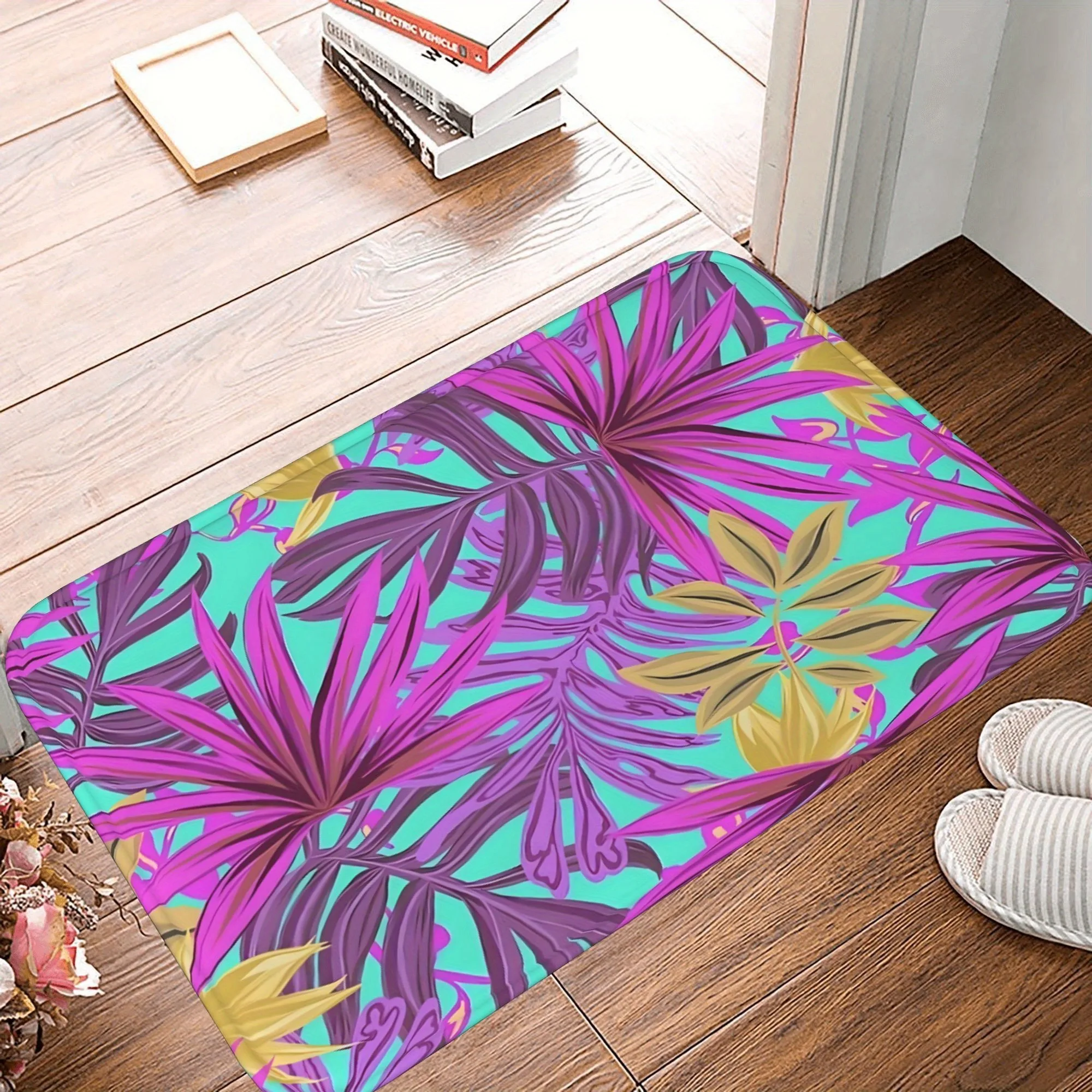 

1PC Tropical leaf Pattern Kitchen Rug Non-Slip Door Mat Pop design Bathroom Rug Bath Mat Carpet for Home Sink Laundry Decoreeree