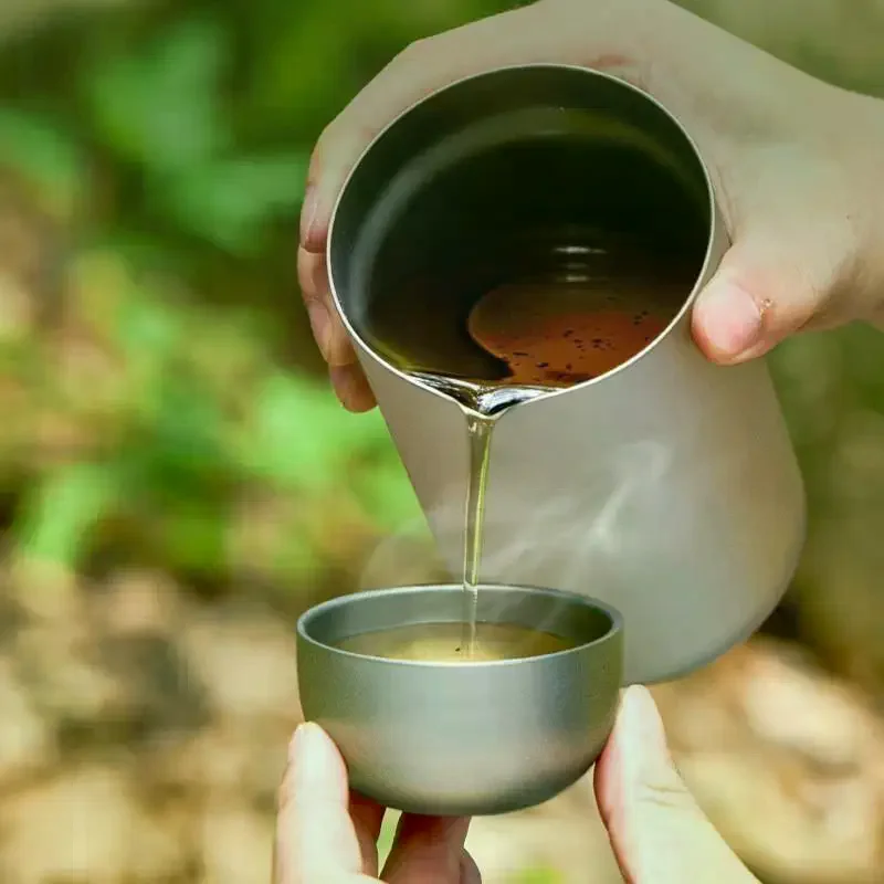1 Pc 50ML Pure Titanium Double Layer Tea Coffee Cup, Outdoor Camping Tableware for Brewing, Ultralight Portable Mug Travel Gift