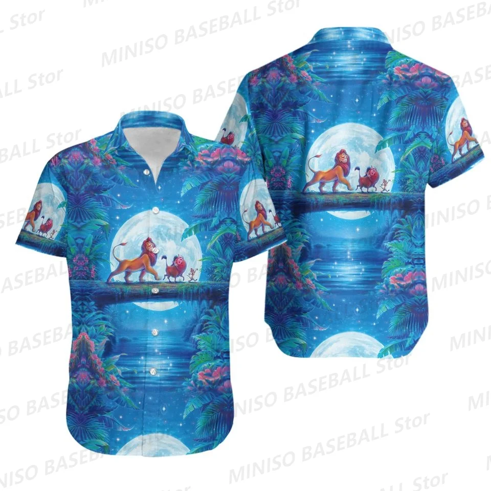 New Summer Boys&Girls Disney Lion King Pattern Beach Hawaiian Shirt KID/Adult Cartoon Casual Vacation Short Sleeve Animal Shirt