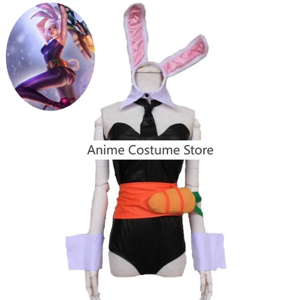 Game LOL Bunny Girl Riven The Exile Cosplay Costume Anime Black Jumpsuit Ears Sxey Woman Uniform Hallowen Carnival Party Suit