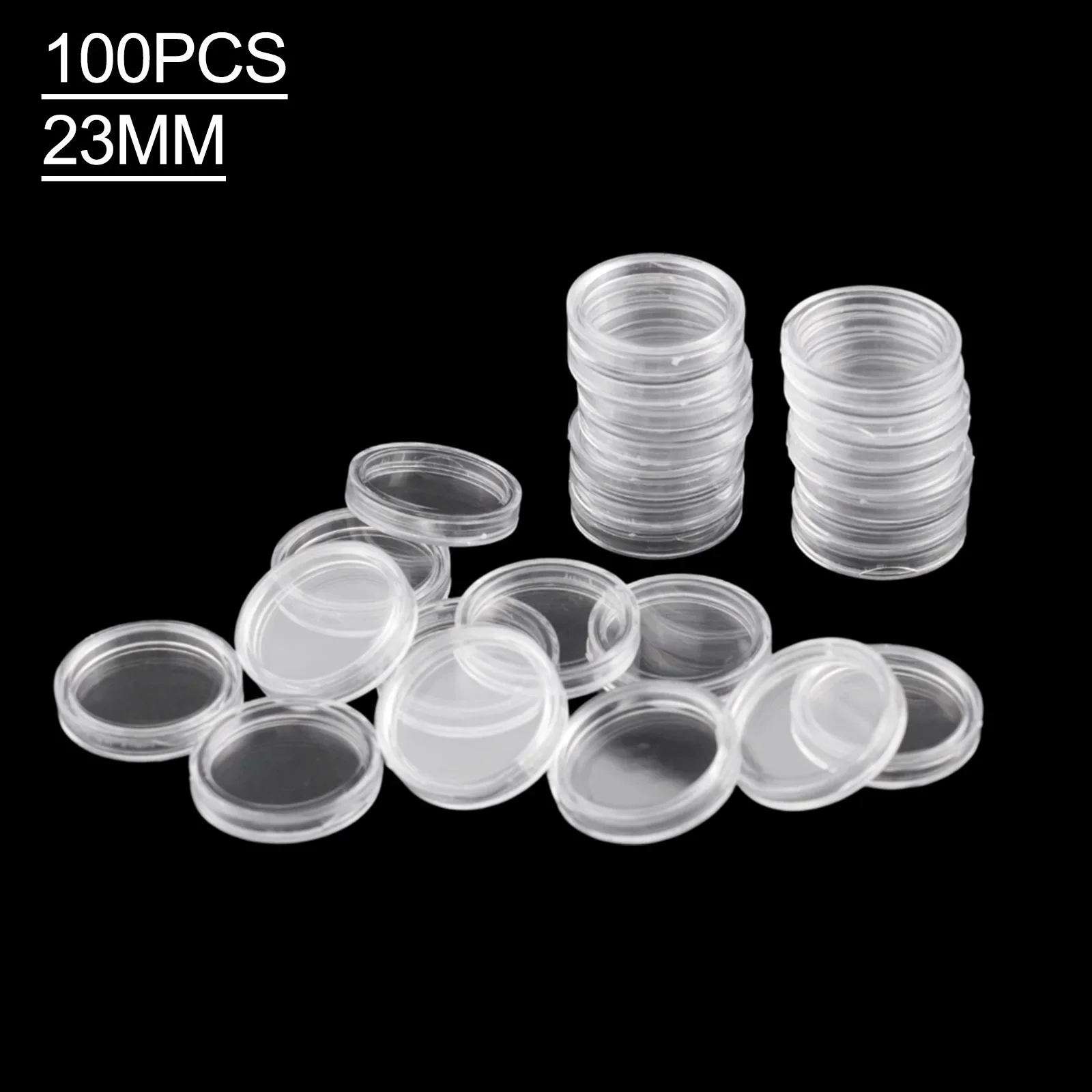 Plastic Coin Holders Capsules, 23mm Diameter, 100Pcs Clear Storage Case Box, Safely Protect Your Coin Collection