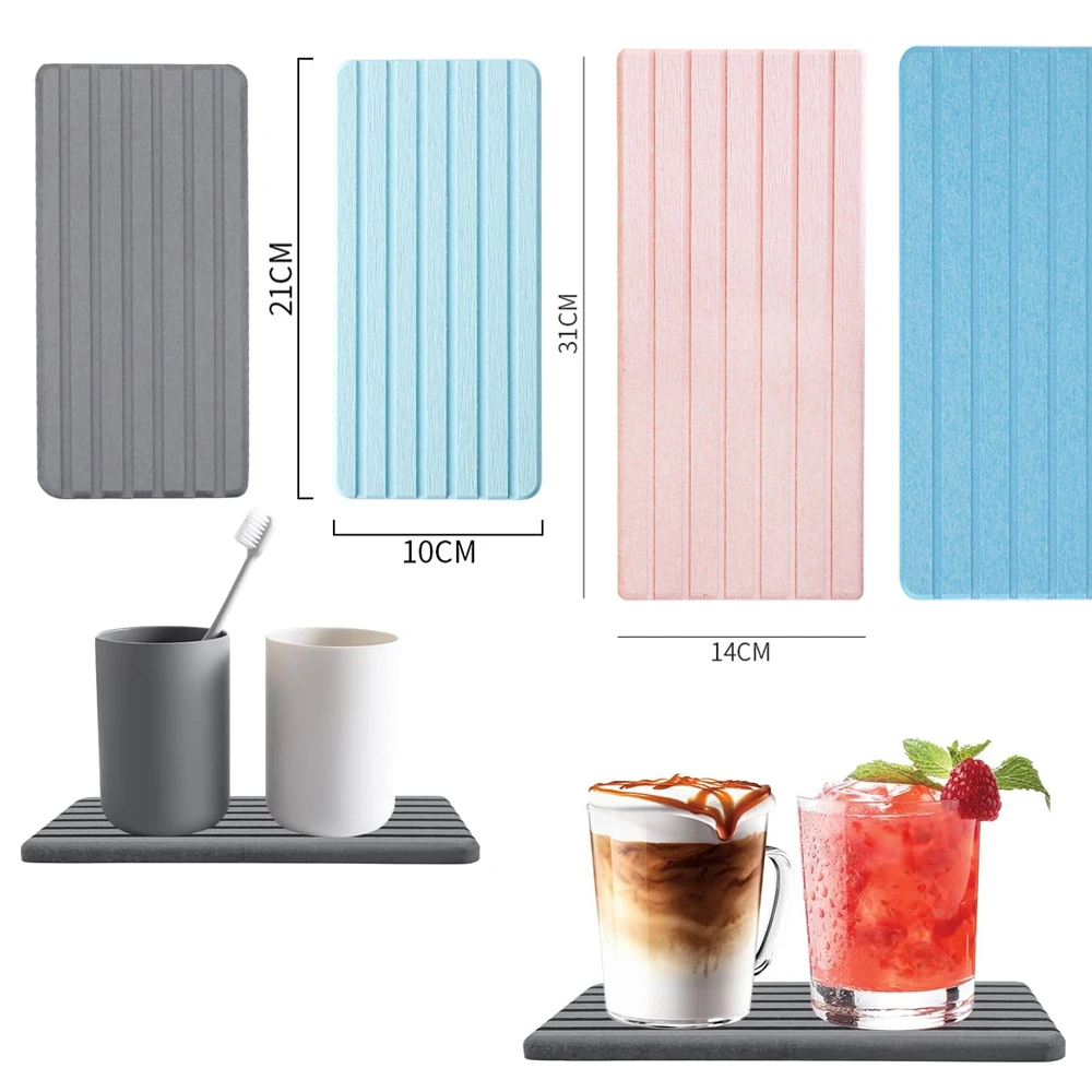 1/2pcs Water Absorbent Diatomite Coasters with Grooves Bathroom Vanity Trays Instant Dry Sink Organizer Water Absorbing Pad