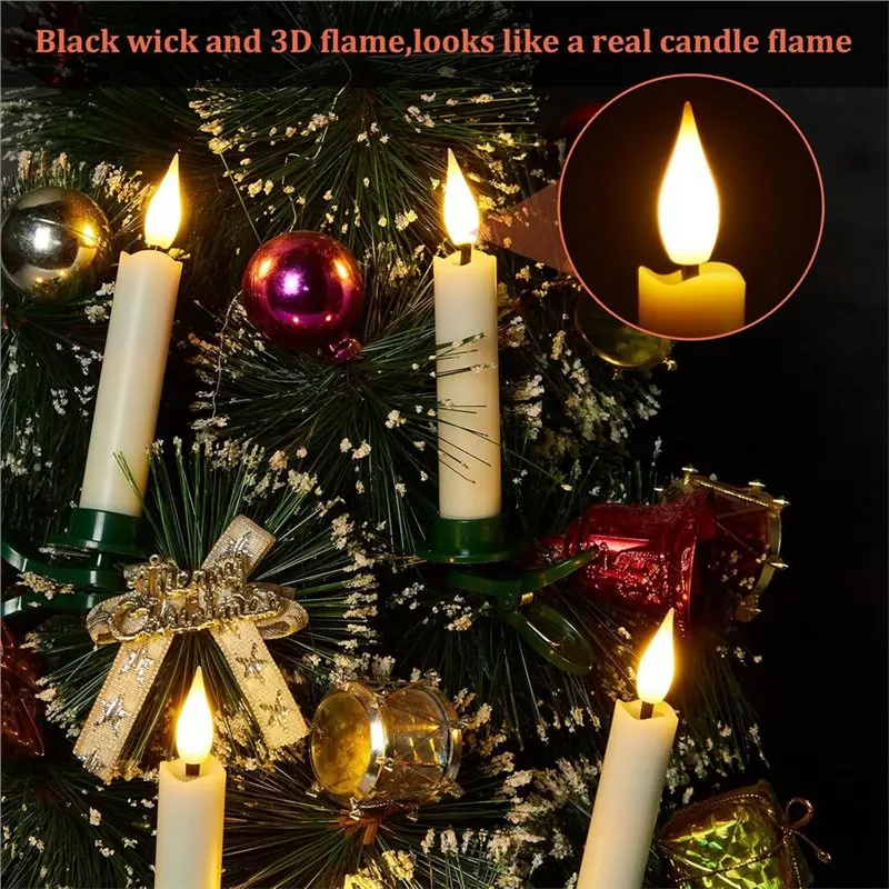 A60z6pcs Flameless LED Taper Candles Se Flameless 3D Wick Candles Clip-On Christmas Tree With Remote Timer For Home Decormay