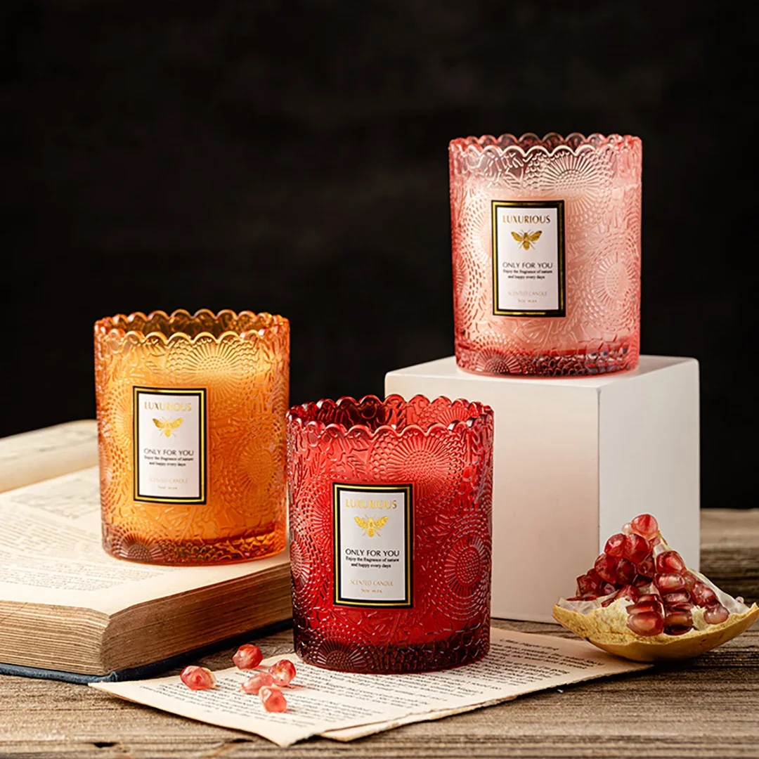 High‑Quality Lace Embossed Soy Wax Scented Candle, 7oz Smokeless Essential Oil Aromatherapy Candle for Home SPA, Holiday Gift De