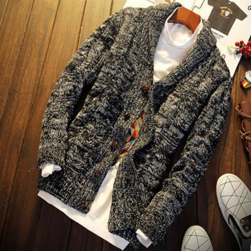 

Thi Lapel Pure Color Knitted Cardigan for Men Casual Breathable Skin-friendly Resistant to Deformation Knit Sweater