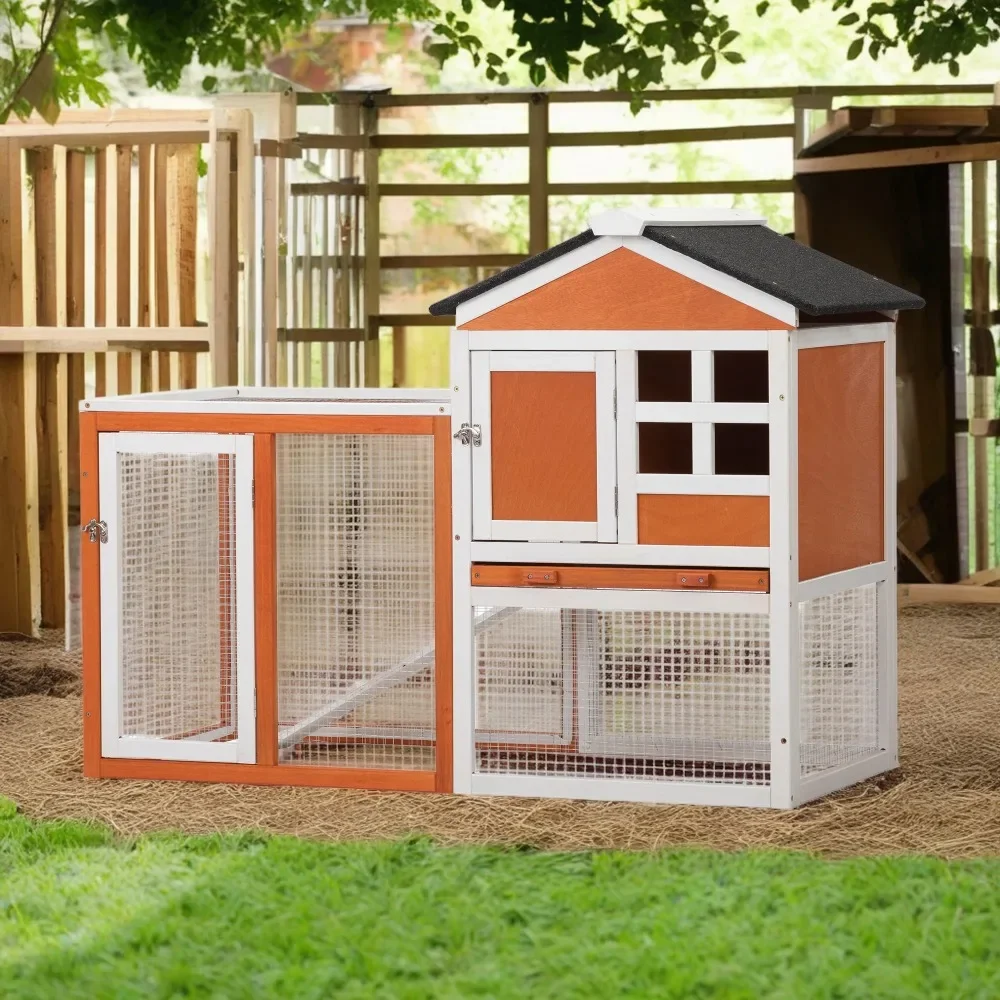 

47" Deluxe Wooden Chicken Coop Hen House, Rabbit Wood Hutch,Indoor Outdoor Bunny Cage with Run,No Leak Tray and UV Panel,Natural