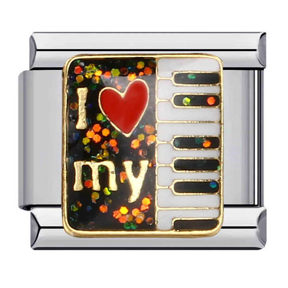 URING Trendy Fashion Rock Music Cool Guitar Piano Italian Link 9mm Width Charm Bracelet Stainless Steel Jewelry DIY Making