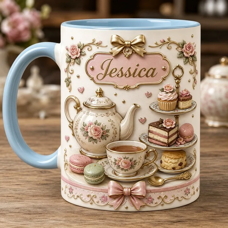Vintage Britse keramische mok voor de afternoon tea, 2D-geprinte theepot met bloemenmotief, koffiemok, origineel decoratief cadeau voor vrienden.
