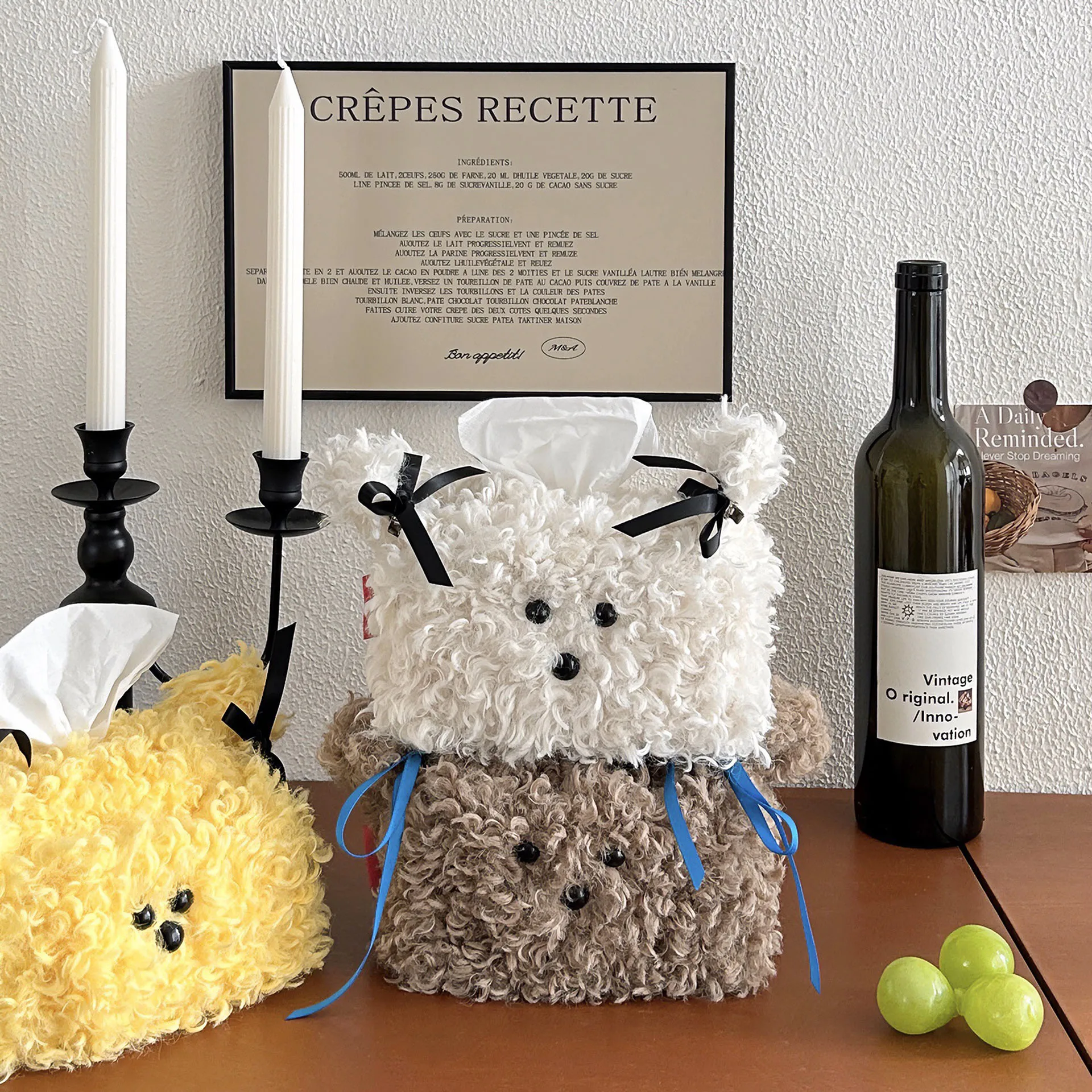 

Nordic Style Plush Cartoon Dog Shape Napkin Boxes Solid Color Issue Bag Thread Napkin Holder Tissue Bag Storage Napkins