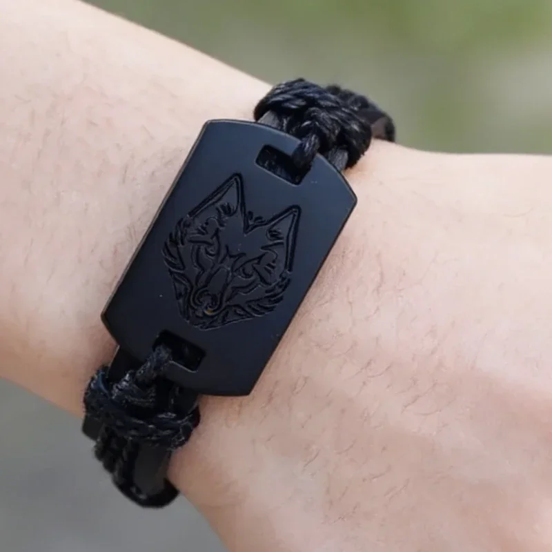 Retro Braided Cowhide Leather Wrap Bracelet for Men, Handmade Punk Black Wolf Head Adjustable Cuff, Unique Jewelry Gift