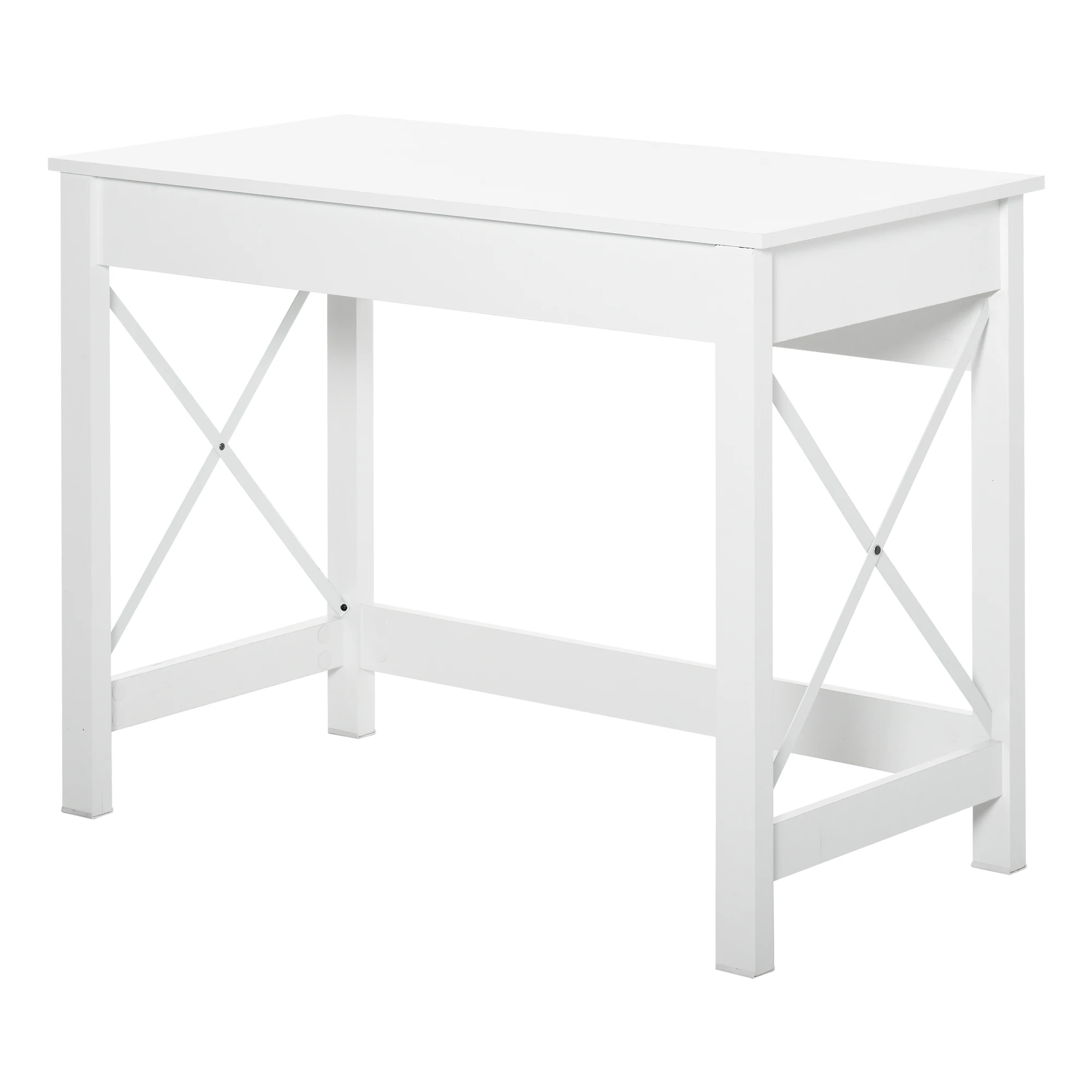 HOMCOM Escritorio para computadora, mesa para computadora, estación de trabajo, estilo moderno, marco reforzado en forma de X, mesa de estudio para sala de estar, sala de trabajo, espacios pequeños, blanco