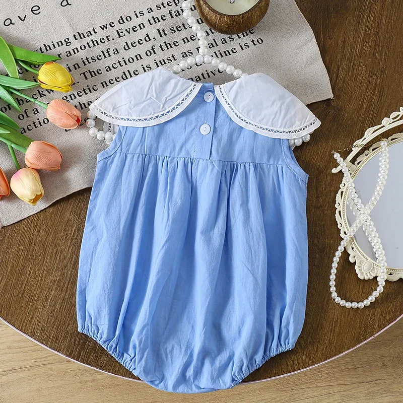 2025 New Summer Newborn Baby Girls Romper Short Sleeved Cotton Splicing Toddler Baby Girls Jumpsuit 0-24M Children Clothes
