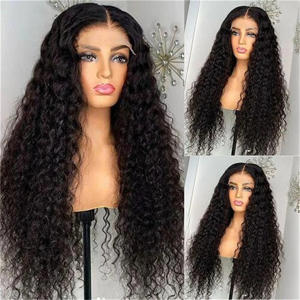 

Natural Black Glueless Long Kinky Curly 180Density 26inch Deep Lace Front Wig For Women With Baby Hair Preplucked Daily