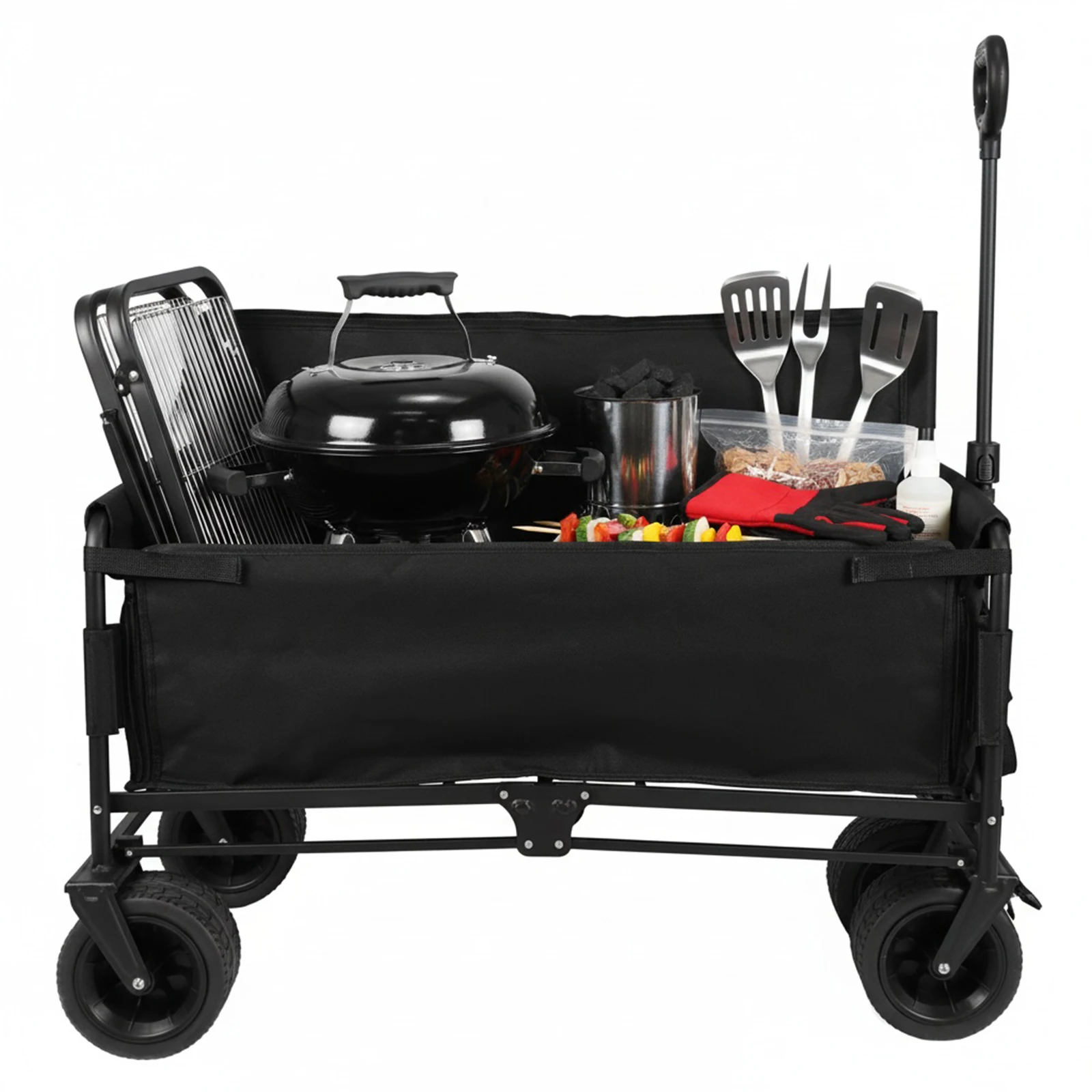 40In Collapsible Wagon Cart Heavy Duty Foldable Extended Wagon with Wheels for Camping Sports Outdoor Activities Black