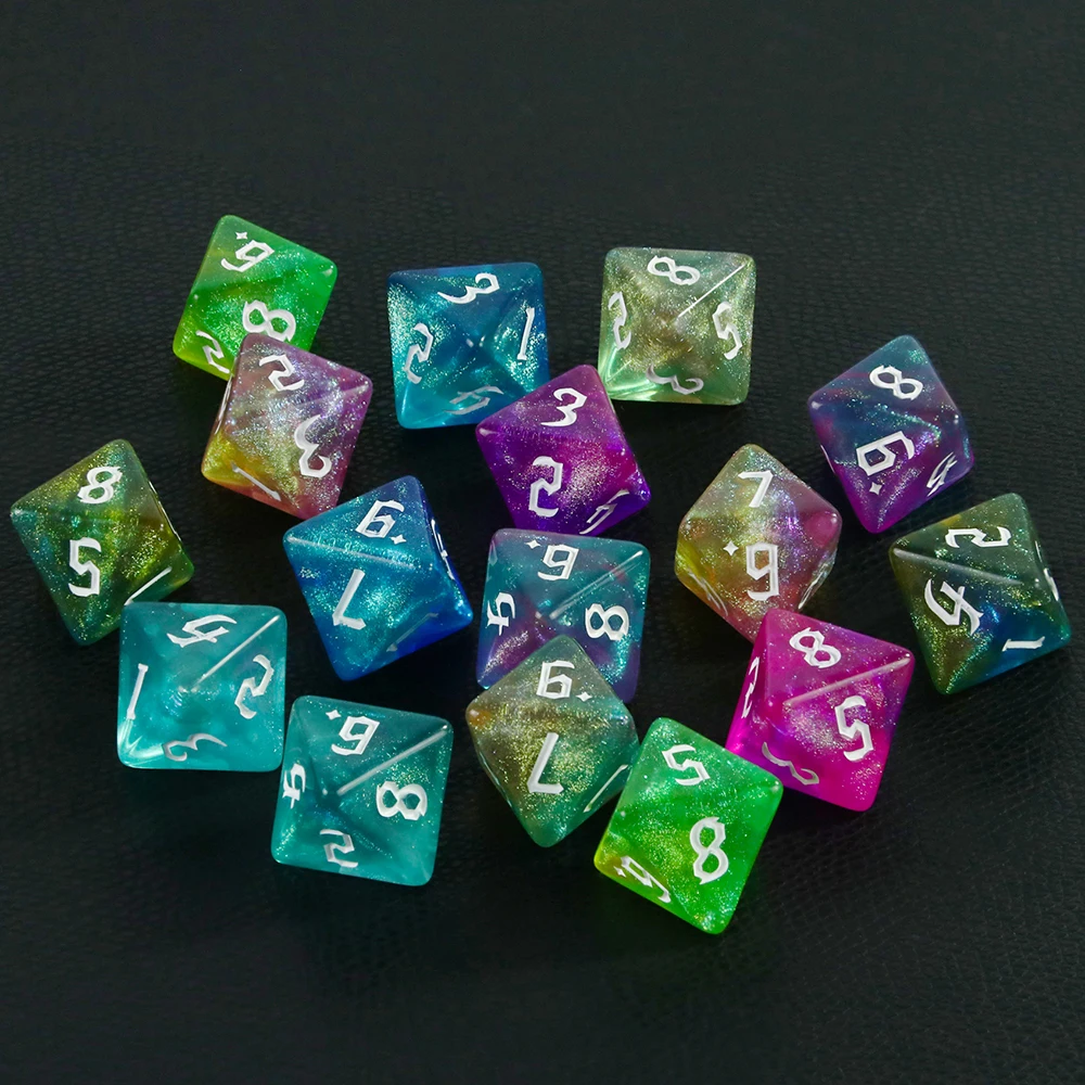D8 dados poliédricos de colores mezclados, dados brillantes increíbles de 8 caras para juego de rol DND, enseñanza de matemáticas, juegos de mesa