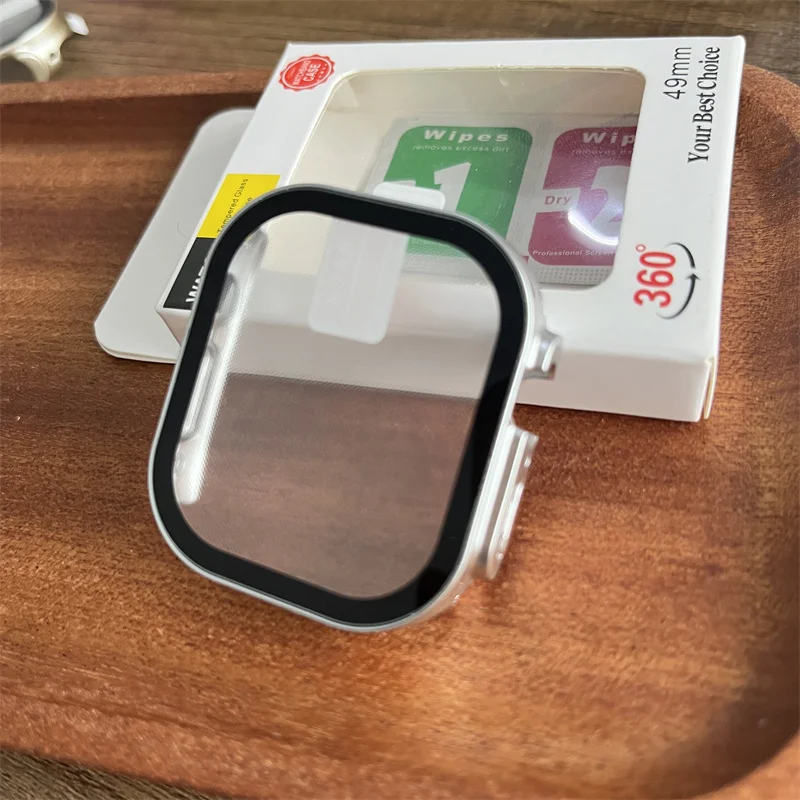 غطاء 49 ملم لساعة أبل الترا 3 49 ملم ملحقات حافظة الكمبيوتر ممتص للصدمات + واقي شاشة من الزجاج المقسى iWatch Ultra 2 3