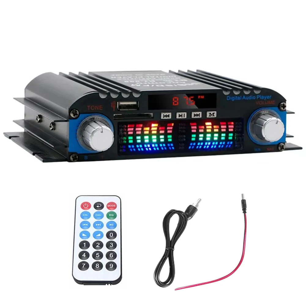 NEW 4 Channel Car HiFi Sound Amplifier Digital Audio Bluetooth Amplifier 1600W Peak Player FM Radio Support Remote Control