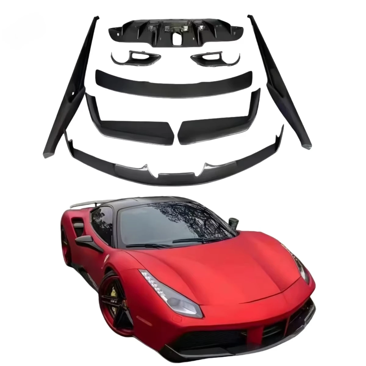 For Novitec 488 GTB Carbon Fiber Bodykit New Condition Features Front Lip Diffuser Side Skirts Rear Spoiler Tail Auto Fender