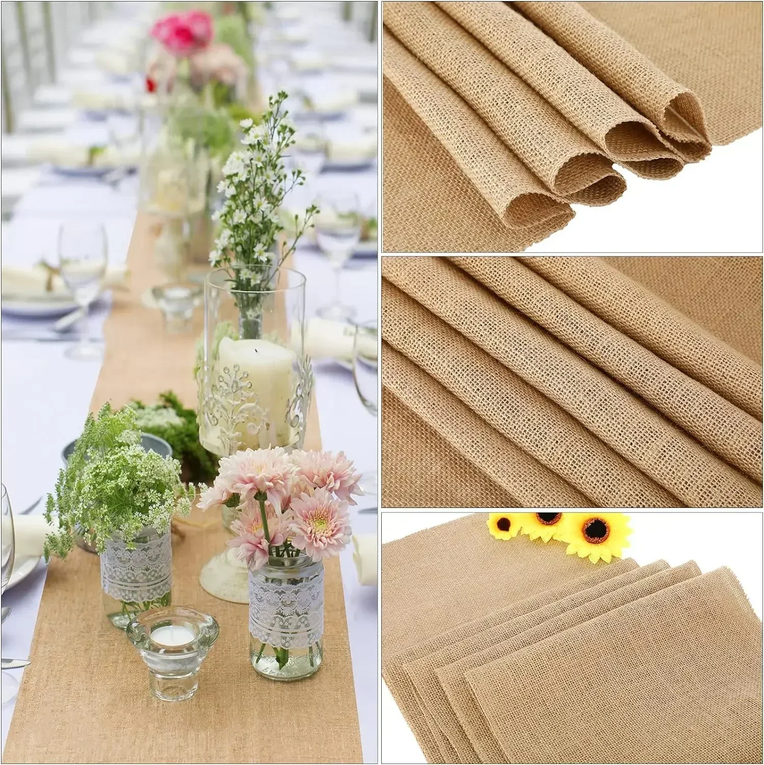 30cm Width 10M Jute Linen Delicate Vintage Natural Table Runner Burlap Rustic Khaki Party Country Wedding Decoration Decor