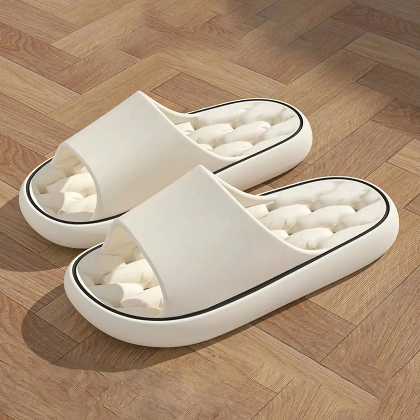 Chaussons de style couple pour le printemps et l'été, en EVA souple à semelle épaisse, motif nid d'abeille ajouré, pour massage, intérieur, salle de bain, extérieur, loisirs, confortables, pour hommes