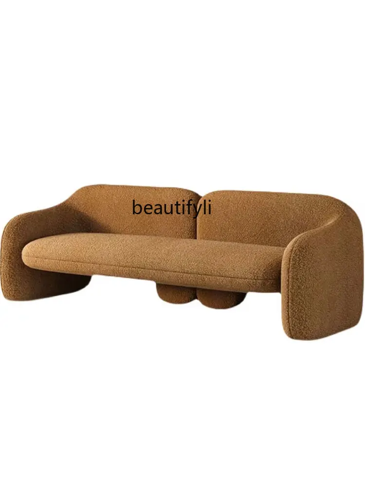 European-Style Creative Art Light Luxury Fabric Sofa Living Room Straight Row Double Lambswool Sofa