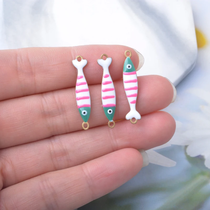 6 Stück Meereslebewesen Lange Fisch-Halsketten-Anhänger aus Kupfer, beidseitig emailliert, Schlüsselanhänger, Fisch-Charms, DIY-Schmuckzubehör – Detail 9