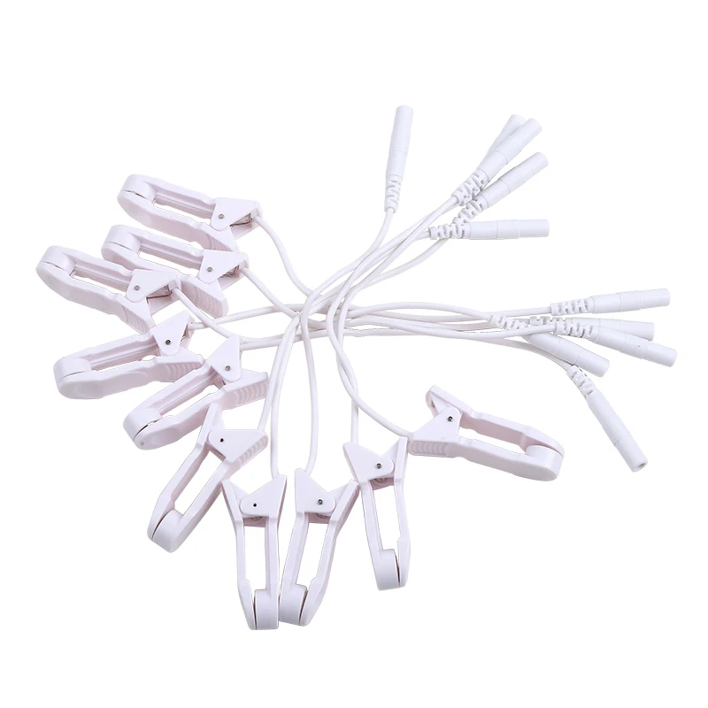 Clipe de alívio da dor de orelha dezenas 2.0mm pino eletrodo de mamilo de mama fio de chumbo para unidade dezenas máquina de fisioterapia cabo de conexão massa