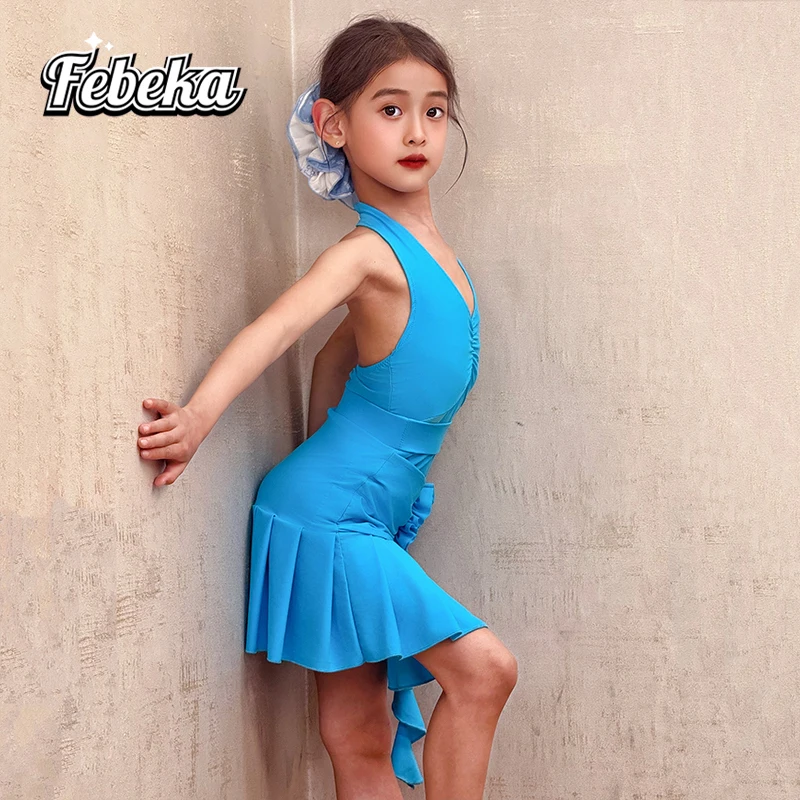 Vestido de baile latino personalizado para niños, ropa de práctica para niñas, falda de rendimiento con tirantes, vestidos de salón estándar para mujeres