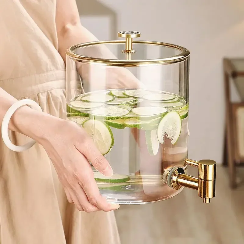 Borosilicate Glass High End Glass Cold Water Kettle with Faucet, Cold Water Beverage Bucket, Fruit Tea, Cold Drink Set,