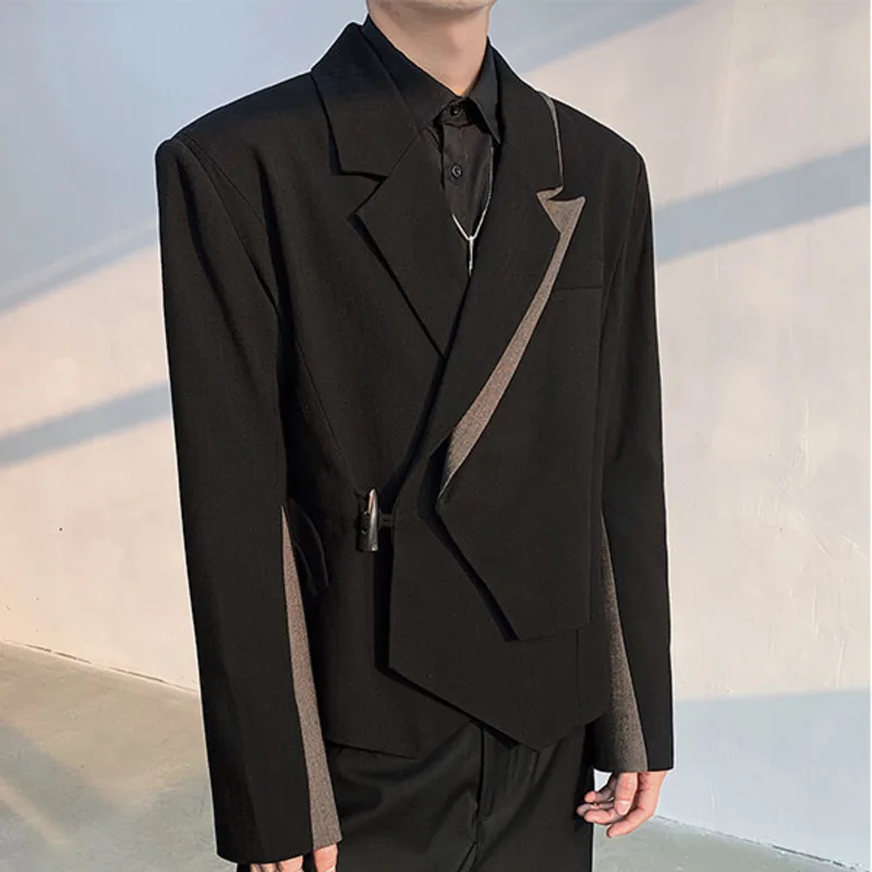 WTHT แฟชั่นผู้ชายปลอม 2 ชิ้น Destruction Blazer เสื้ออินเทรนด์สบายๆแขนยาวเปิดลงปกเสื้อแจ็คเก็ตชาย 2A0425