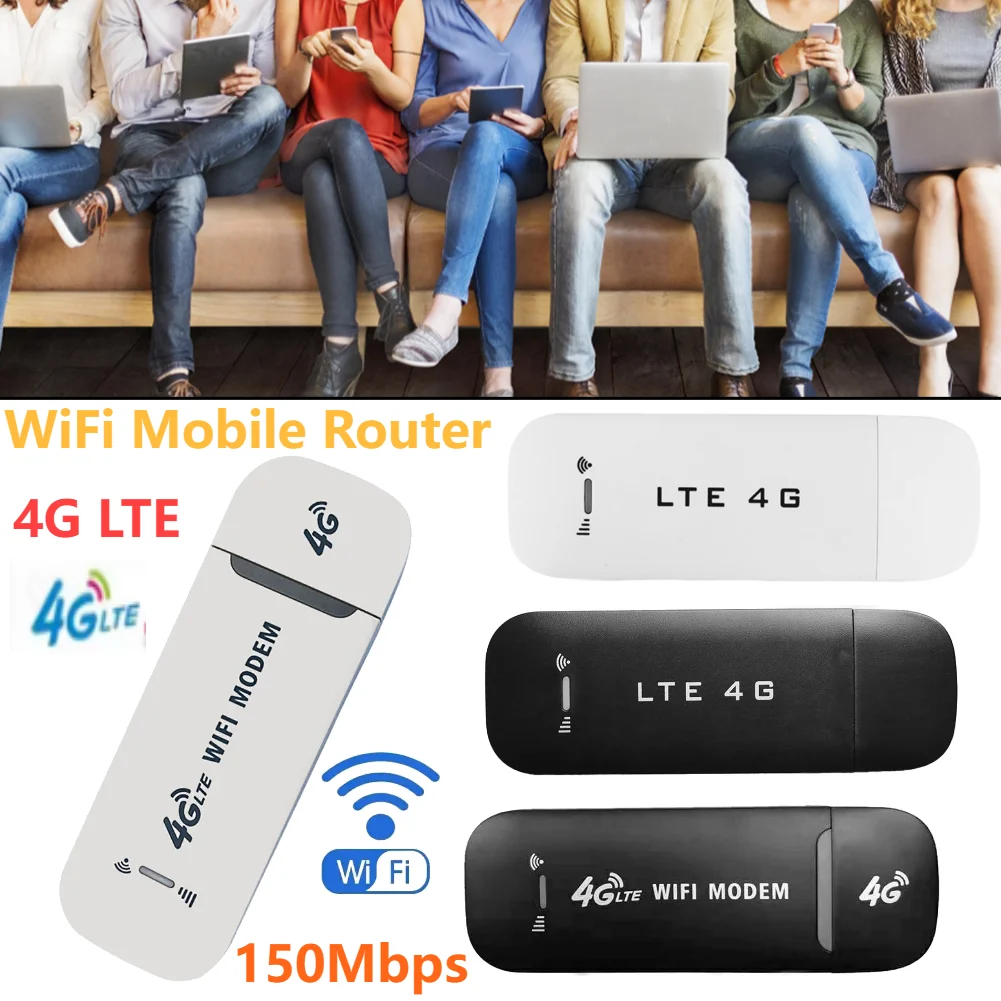 4G LTE Wireless USB Dongle Portable Mobile Broadband 150Mbps High Speed USB WiFi Router with SIM Card Slot for Laptops Notebooks