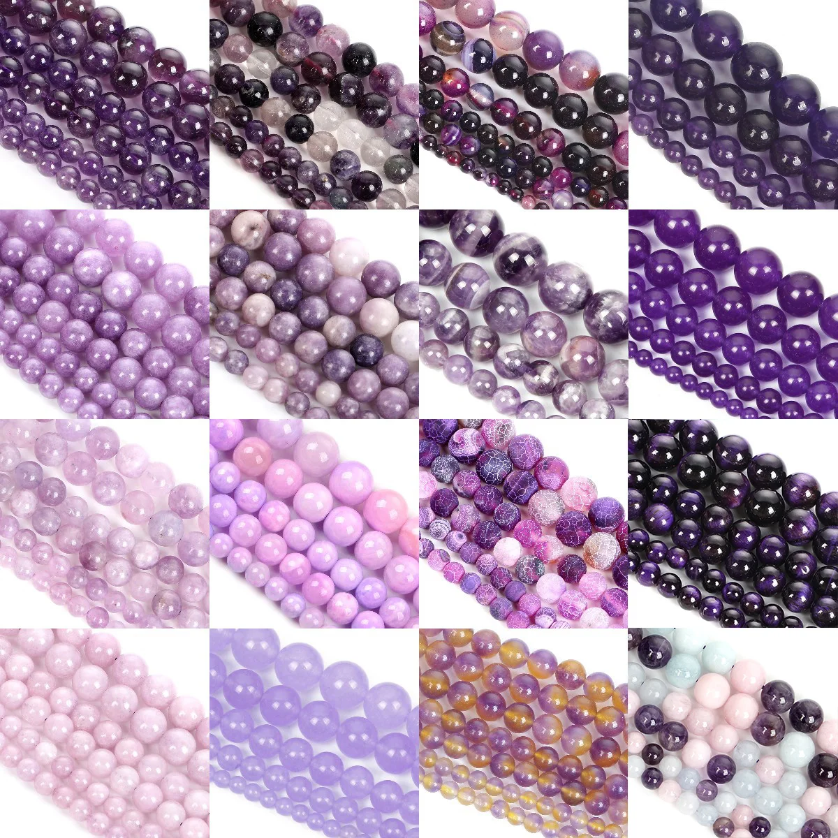 Cuentas de piedra Natural púrpura, ágata amatista, turmalina, Jades, cuentas espaciadoras sueltas para fabricación de joyería, pulseras DIY, accesorios artesanales