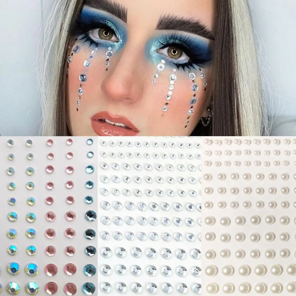 Crystal Party Face Decal Pearls Festival Makeup Decoration Face Body Colored Diamonds Rhinestone Stickers Jewelry Stickers