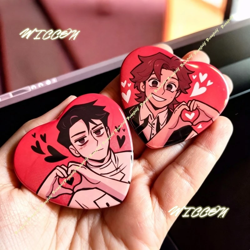 Heart Shape Enamel Pins Dead Plate Rody Vincent Anime Game Merch Metal Brooch Button Badges for Bag Jacket Decoration Gift