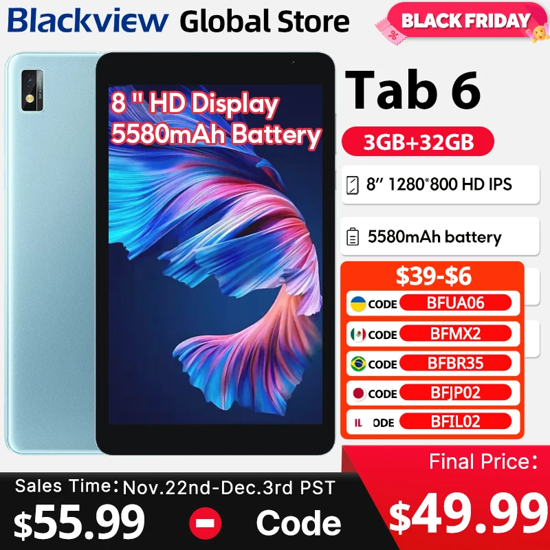 Blackview Tab 6 tableta 8 ''pantalla HD Unisoc T310 3GB 32GB 3G 3,5mm jack 5580mAh batería WiFi 5MP cámara Android 11 Pad PC