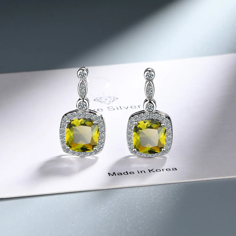 1.5ct Square Genuine Peridot 925 Sterling Silver Stud Earrings for Women Fashion Green Gemstone Statement Jewelry Pendientes