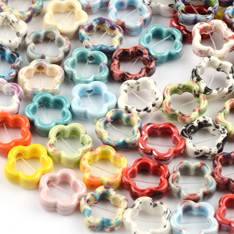 새로운 15mm 중공 다섯 꽃잎 꽃 보석에 대 한 여러 가지 빛깔의 세라믹 비즈 Diy 수 제 도자기 페르시 팔찌 펜 던 트 만들기