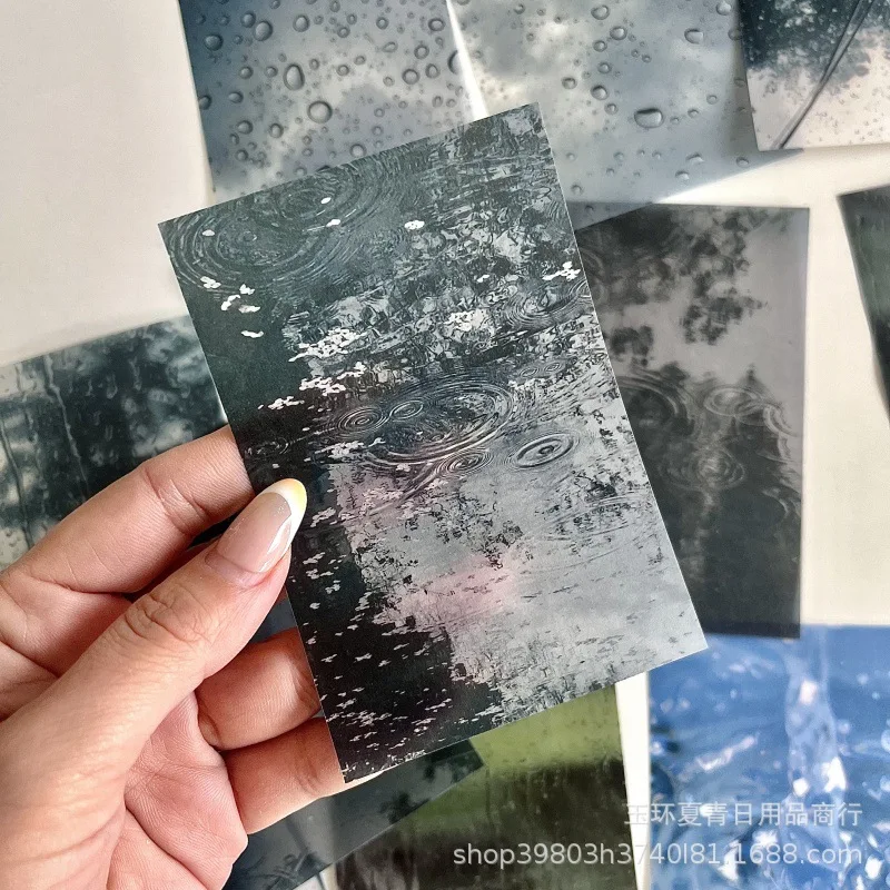 16Pcs Natural Aesthetic Fresh Rainy Season Tracing Paper Girls' Scrapbooking Supplies Journal Color Inner Page Decorative Paper