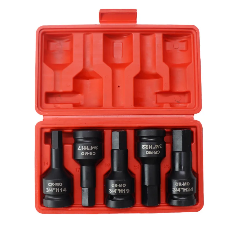 

5pcs/set of British 3/4 Air Cannon Hexagonal Screwdriver Electric Air Cannon Batch Head Pneumatic Socket Head Torque Wrench Tool