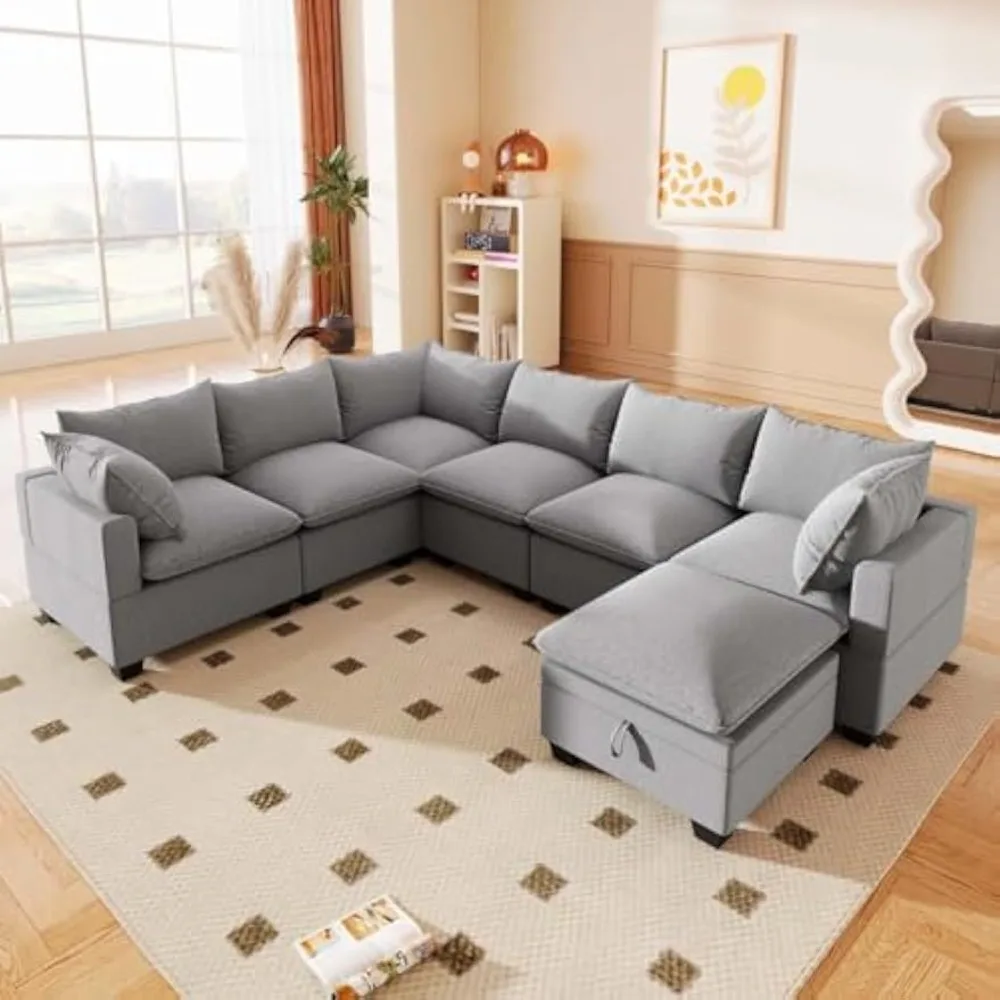 

120" Oversized Modular Sectional Sofa, U Shaped Deep Couch with Storage Ottoman, Large 7 Seater Corner Sofa for Living Room