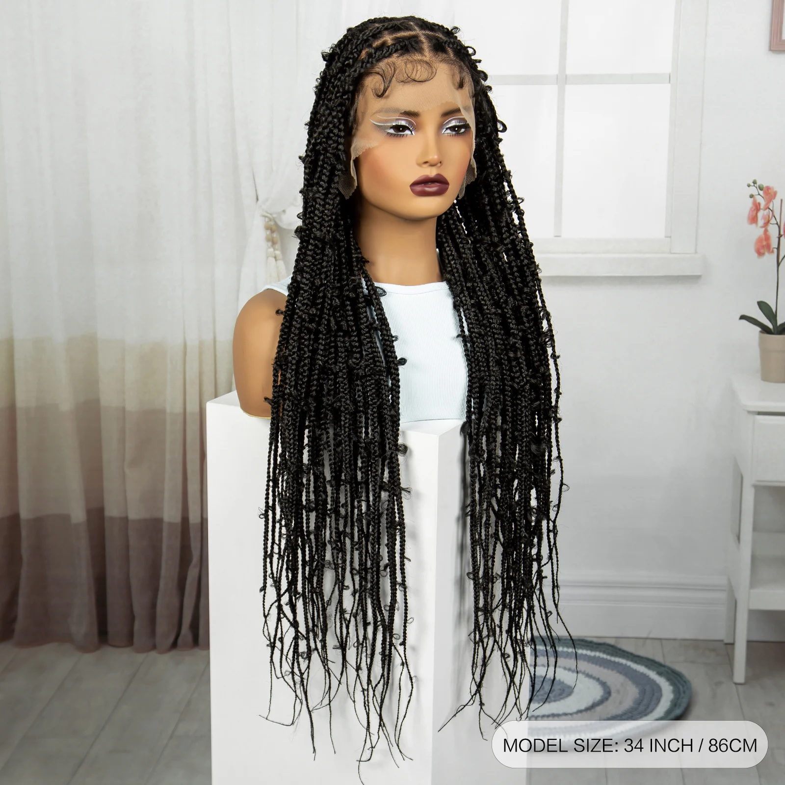 34 Inch Synthetic Knortless Box Braids Wigs for Black Women HD Full Lace Wigs Natural Twisted Boho Braided Wigs with Baby Hair