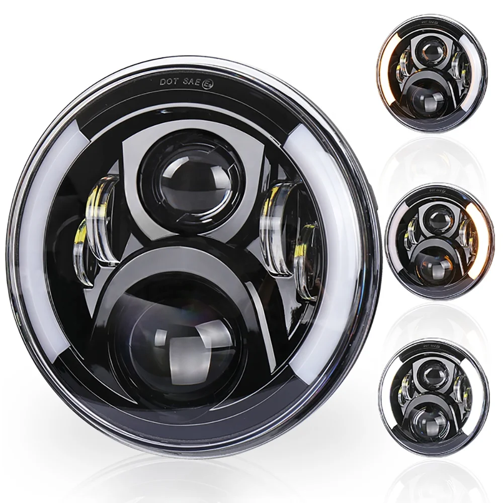 

STLF Motorcycle Angel Eye Headlamp with Turn Signal 50W 7 Inch Round Led Headlight for Motorbike