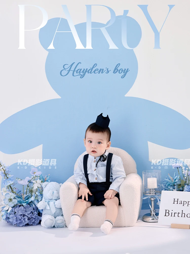 

Newborn Photography Props Set Baby Costume+Crown Headband+Bow Tie Studio 1 Year Old Baby Bear Birthday Party Theme Photo Props